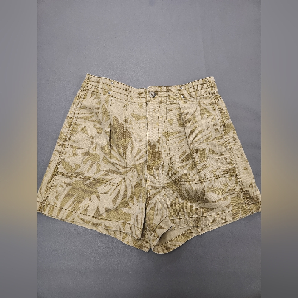 Free People High Waist Palm Print Shorts - Tan and Cream